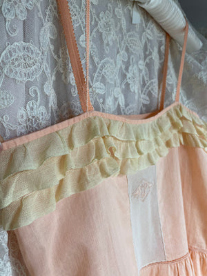 1930s Peach Ruffle Step In Monogram Cotton Teddy