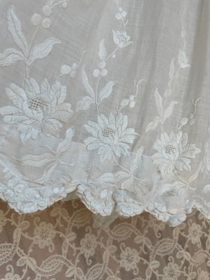 1900s White Cotton Skirt Floral Embroidery