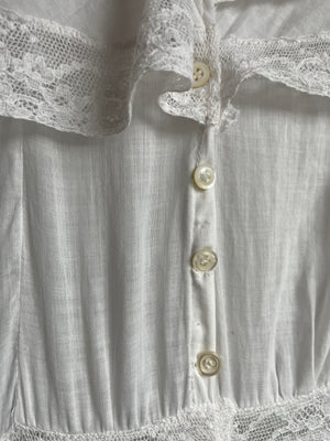 1910s White Cotton Ruffle Tiered Lace Dress