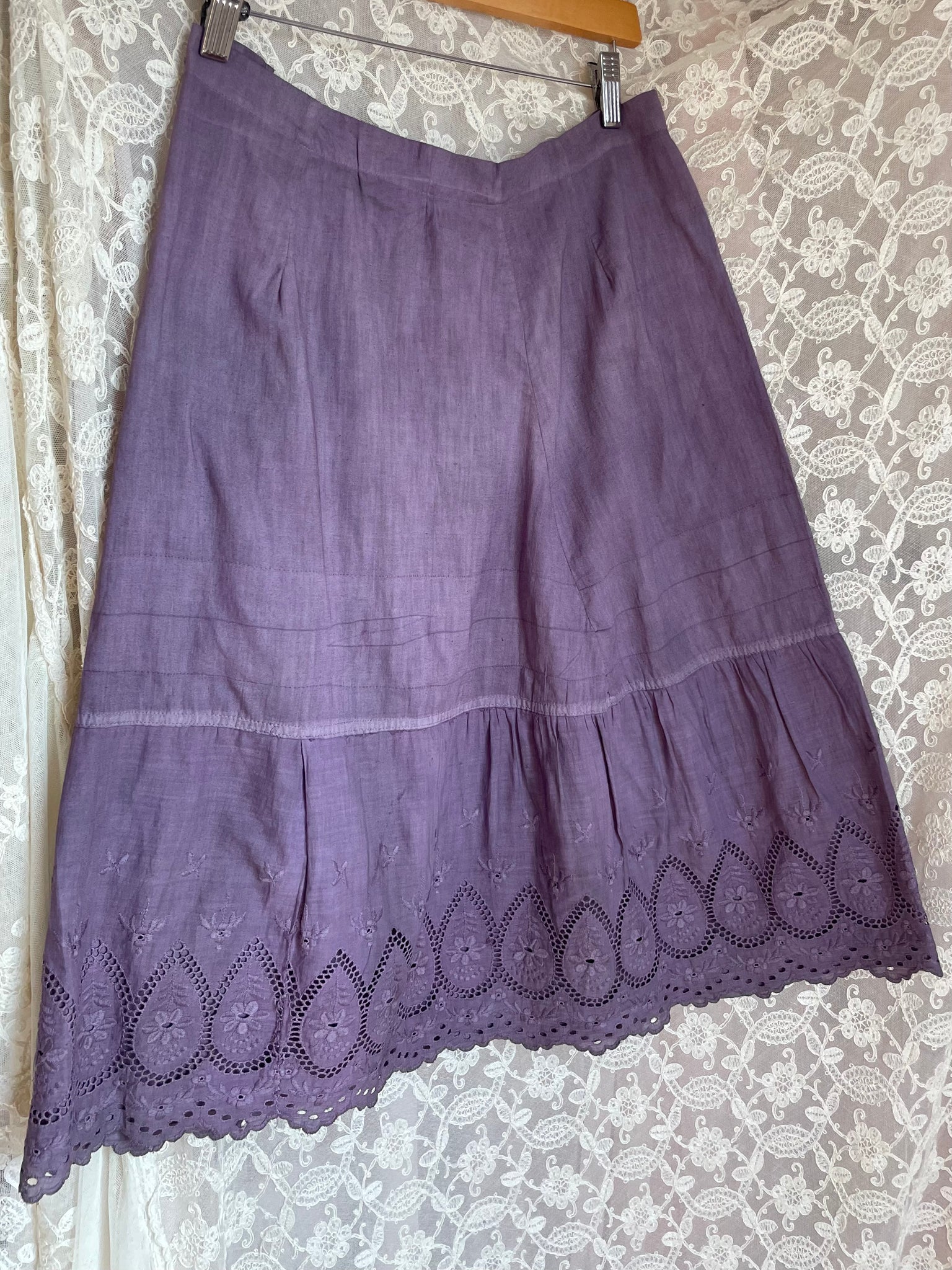 1900s Eyelet Cotton Skirt Petticoat Hand Dyed Purple