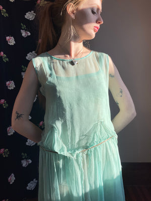 1920s Blue Silk Chiffon Sheer Fairy Dress Breath Of the Earth 1920s Blue Silk Chiffon Sheer Fairy Dress Breath Of the Earth