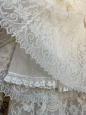 1910s White Mesh Floral Lace Tiered Skirt