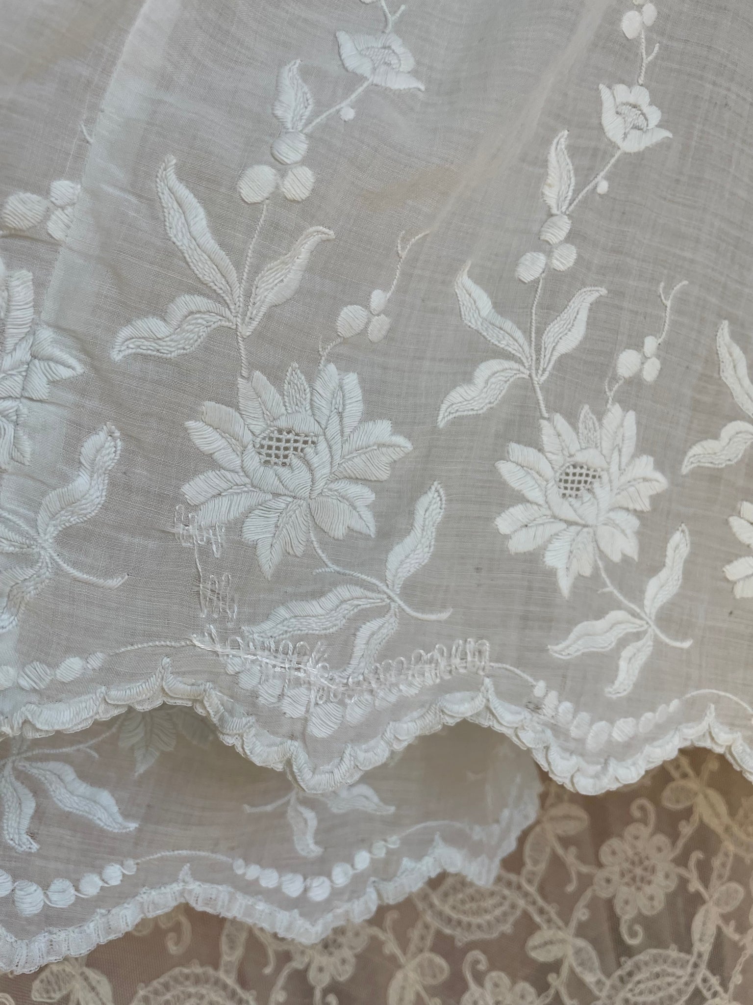 1900s White Cotton Skirt Floral Embroidery