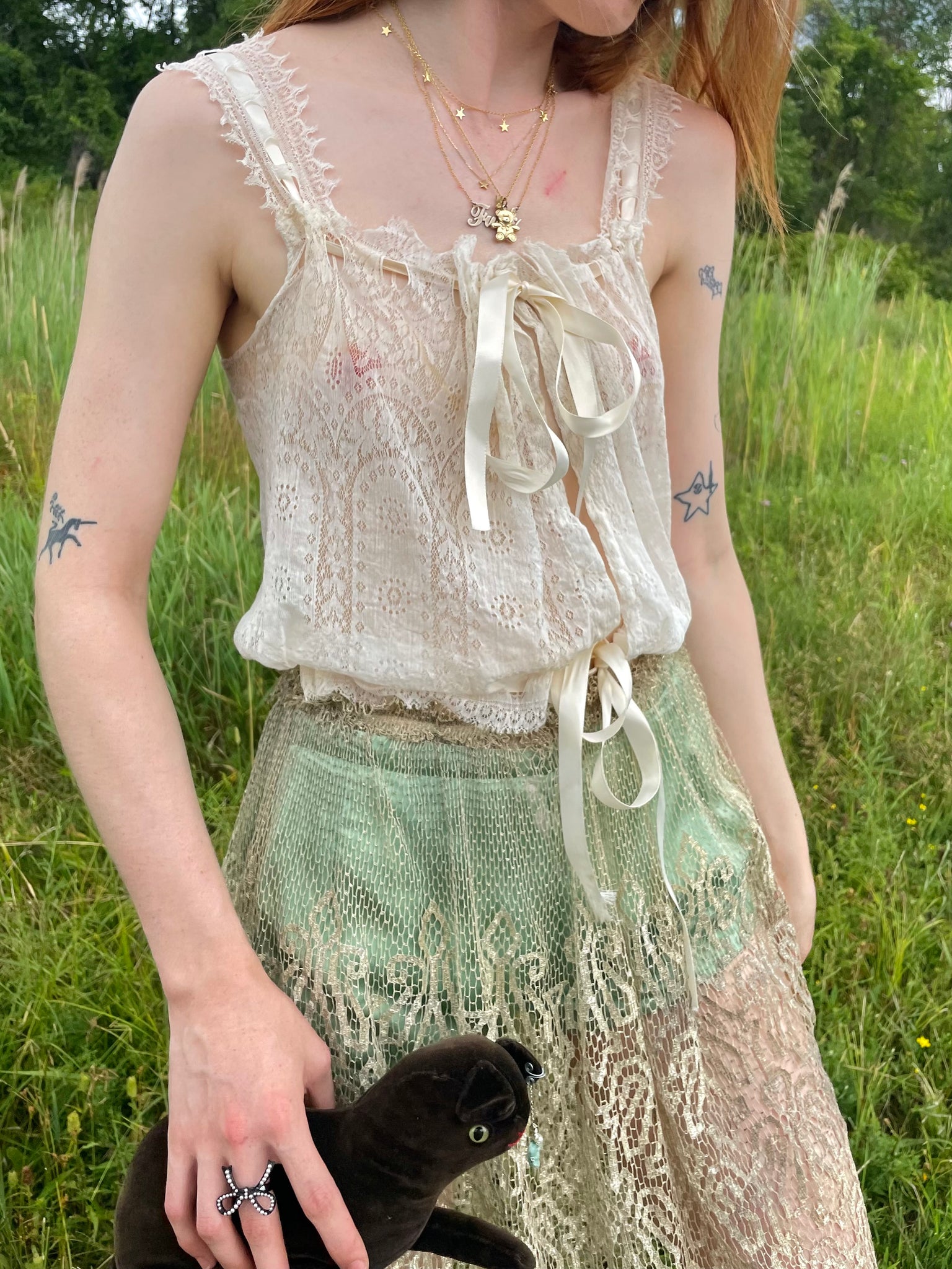 1900s Lace Ribbon Corset Cover White Top