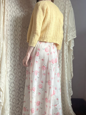 1970s Yellow Wool Cropped Cardigan Knit Sweater