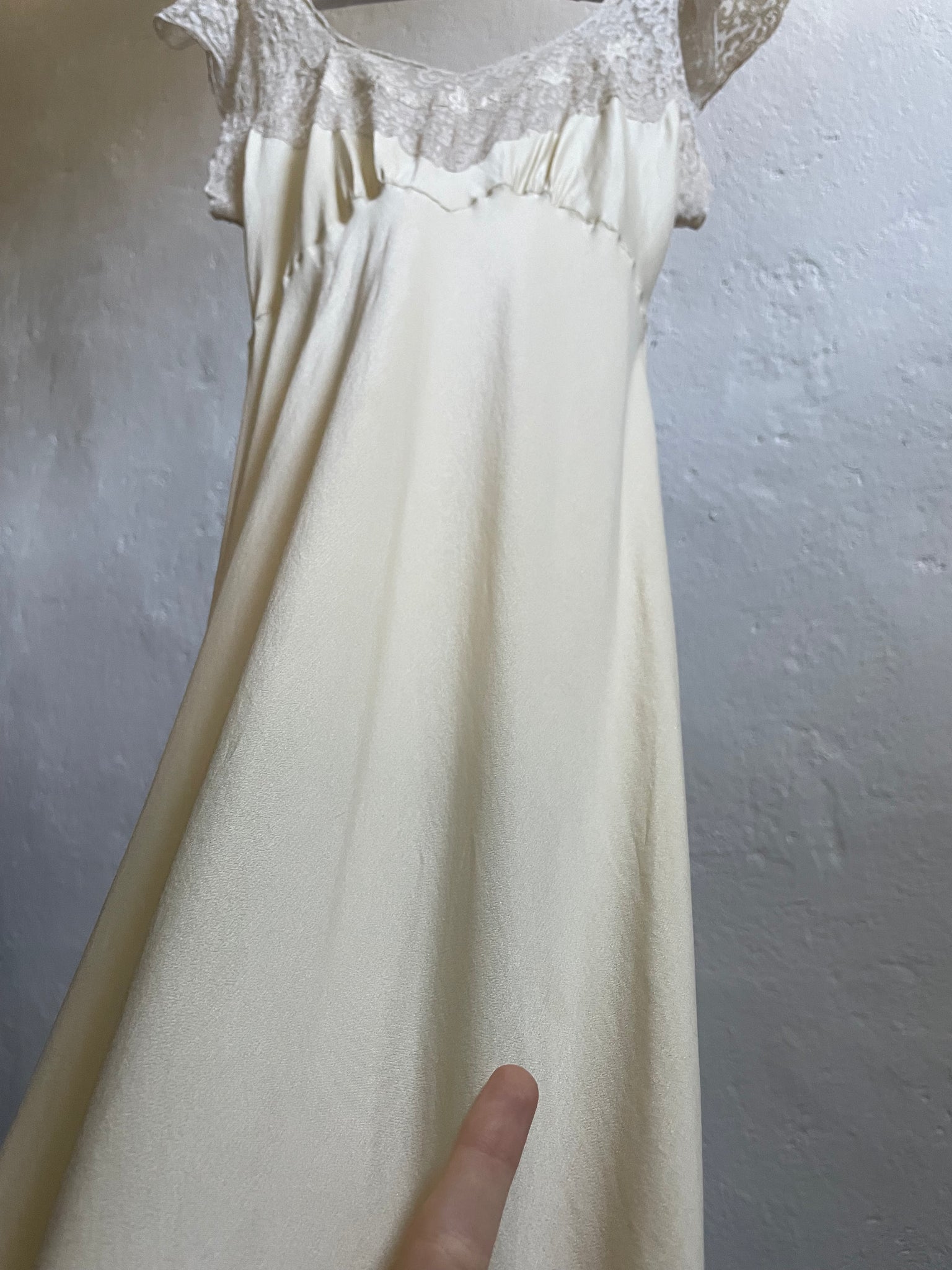 1930s Cream Silk Bias Cut Slip Dress Floral Appliqué