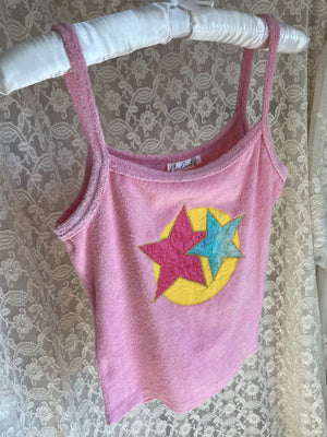 1970s Pink Star Satin Terrycloth Tank Top