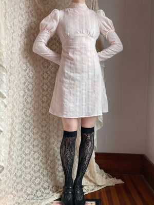 1970s Light Pink Puff Juliet Sleeve Mini Dress