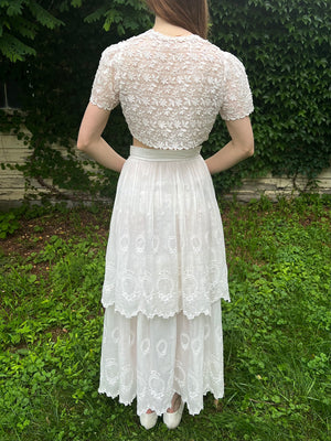 1930s White Floral Organza 3D Appliqué Bolero