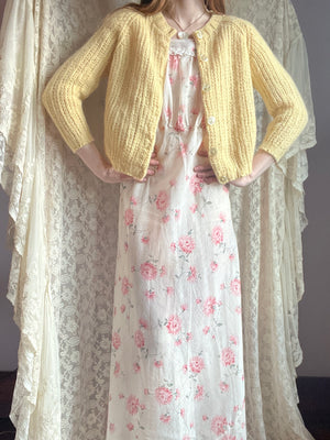 1970s Yellow Wool Cropped Cardigan Knit Sweater