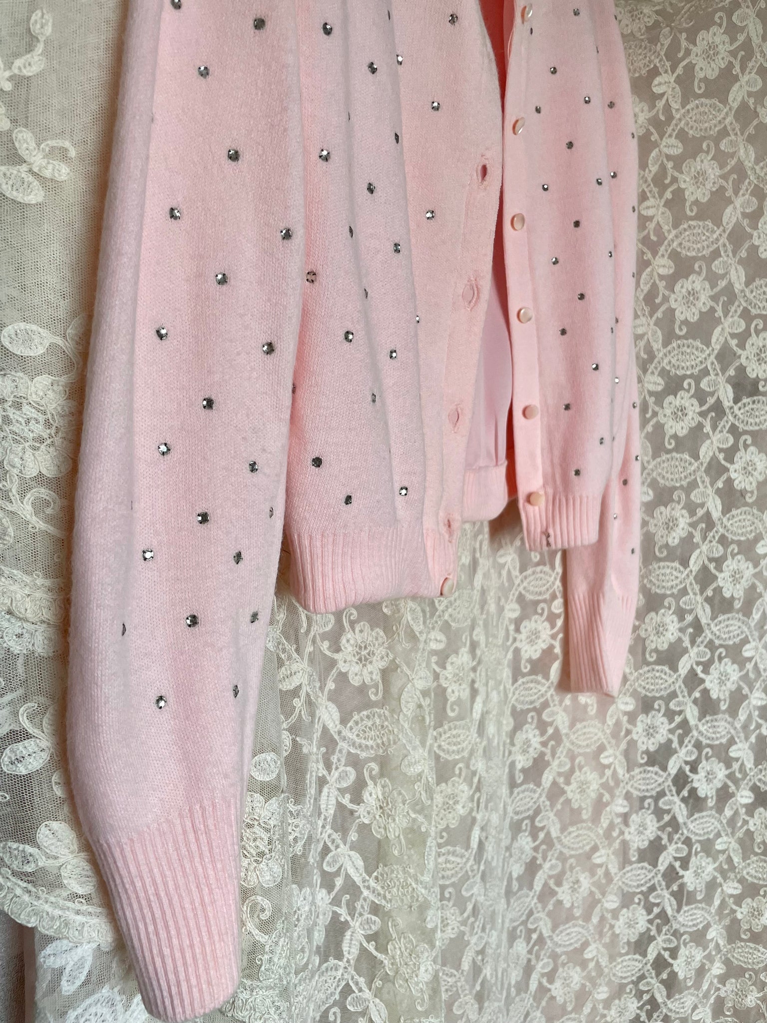 1950s Glass Rhinestone Sparkley Pink Cardigan