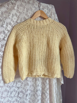 1970s Yellow Wool Cropped Cardigan Knit Sweater