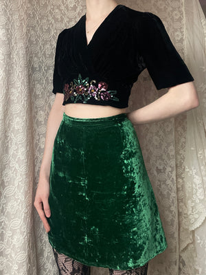 1970s Green Velvet Mini Skirt