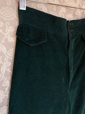 1970s Dark Green Emerald Corduroy Pants Wide Leg Bell Bottom