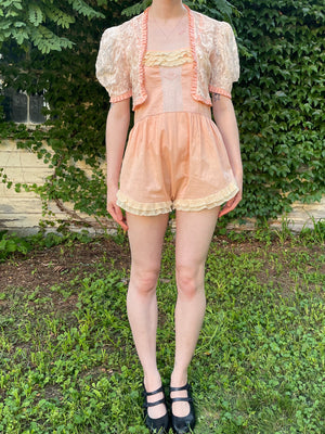 1930s Peach Ruffle Step In Monogram Cotton Teddy