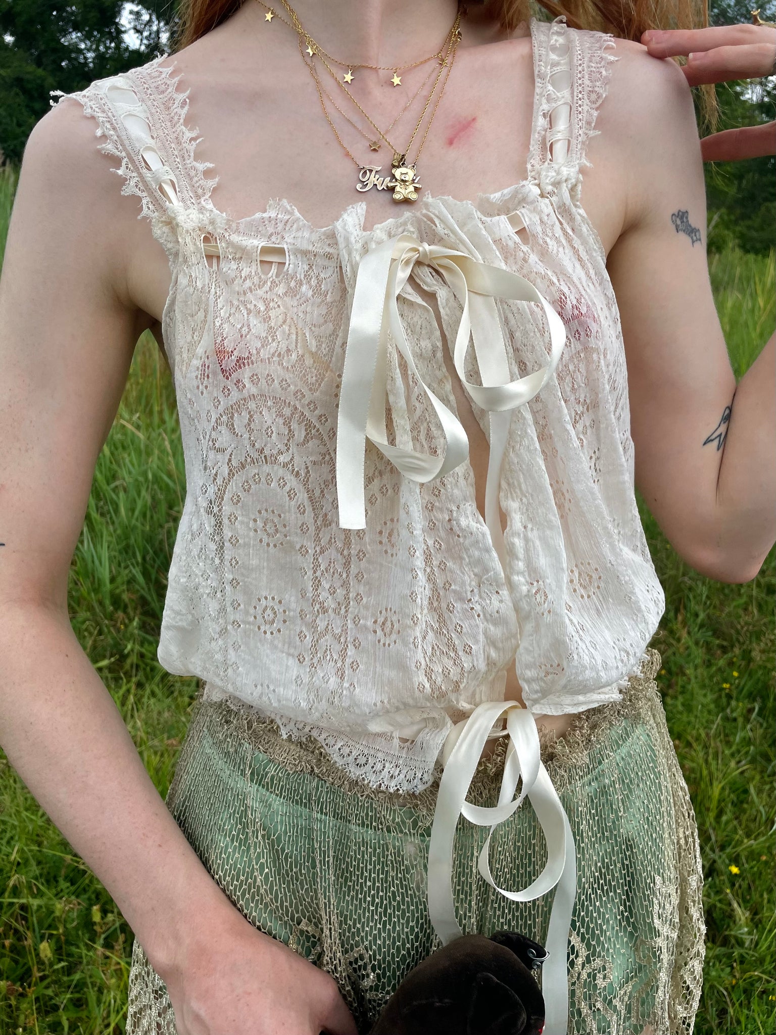 1900s Lace Ribbon Corset Cover White Top