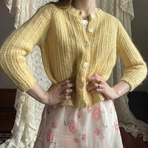 1970s Yellow Wool Cropped Cardigan Knit Sweater