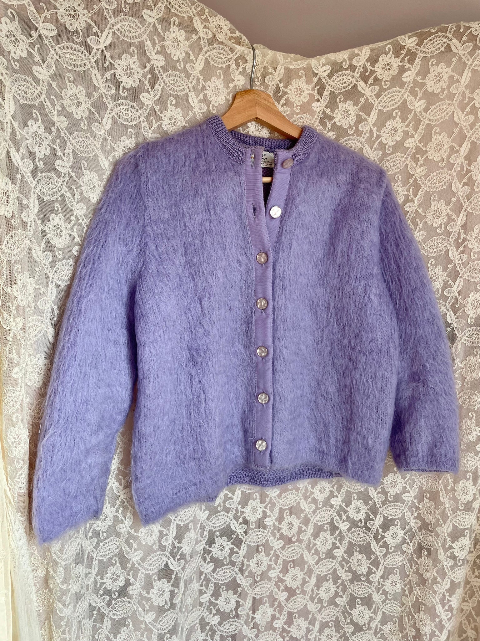 1970s Purple Mohair Cardigan Sweater Button Up Lilac Lavender