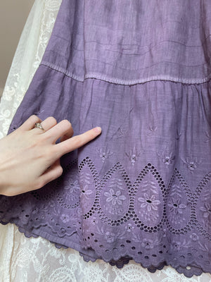 1900s Eyelet Cotton Skirt Petticoat Hand Dyed Purple