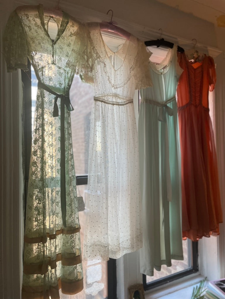 1910s Netting Swiss Dot Dress Sheer Mesh Net Gown Flutter Sleeves
