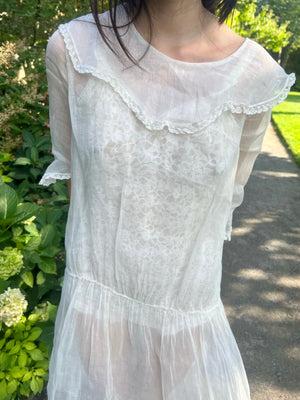 1910s White Sheer SIlk Organza Dress Collar