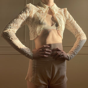 1930s Bolero White Sheer Lace Long Sleeve