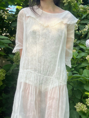 1910s White Sheer SIlk Organza Dress Collar