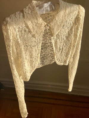 1930s Bolero White Sheer Lace Long Sleeve