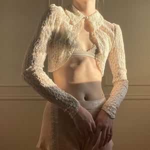 1930s Bolero White Sheer Lace Long Sleeve