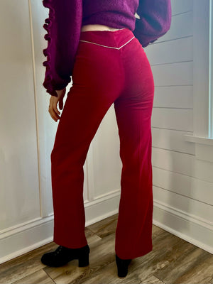 1970s Cherry Red Corduroy High Rise Bell Bottom Pants