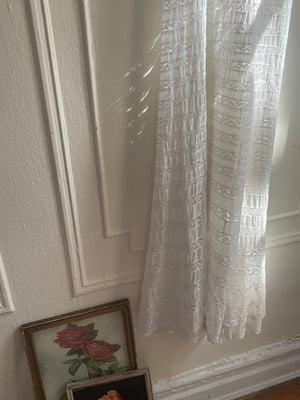 Edwardian 1900s White Cotton Lawn Dress Insert Lace Floral Long Sleeve Wedding Bridal Dress