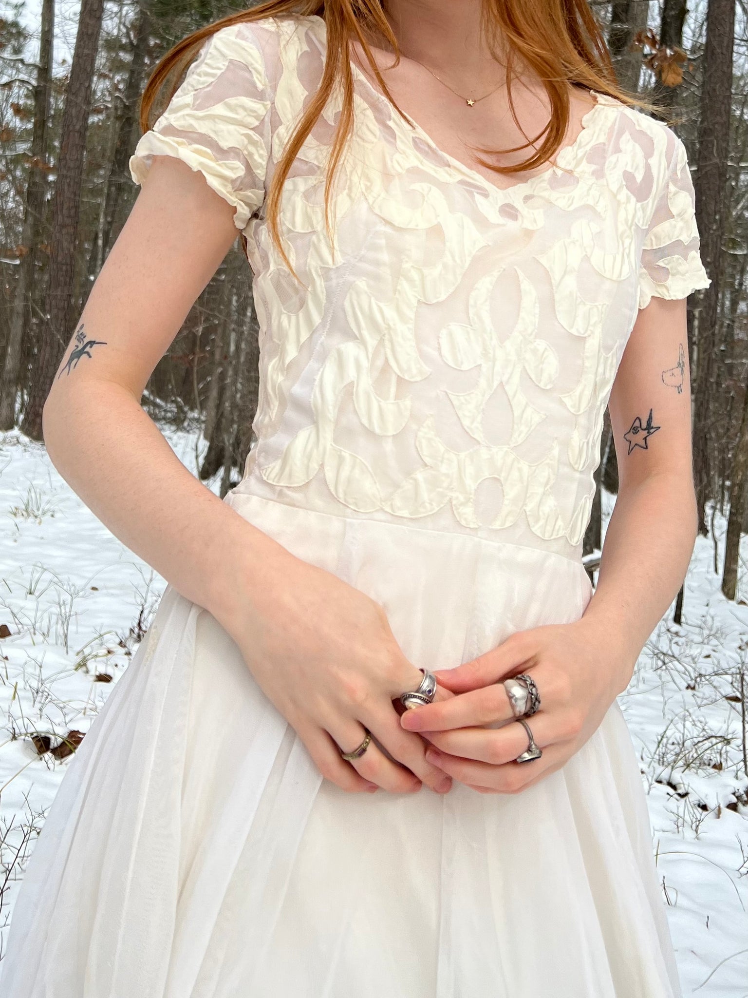 1940s White Heart Applique Dress