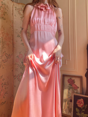 70's maxi dress pink cowl neck witchcore Idris Midi length hem Pink gauze hippie dress 1970s
