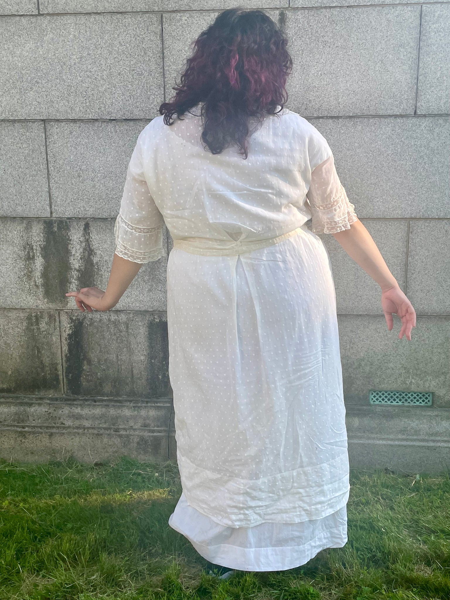 1930s Swiss Dot White Sheer Cotton Day Dress Lace