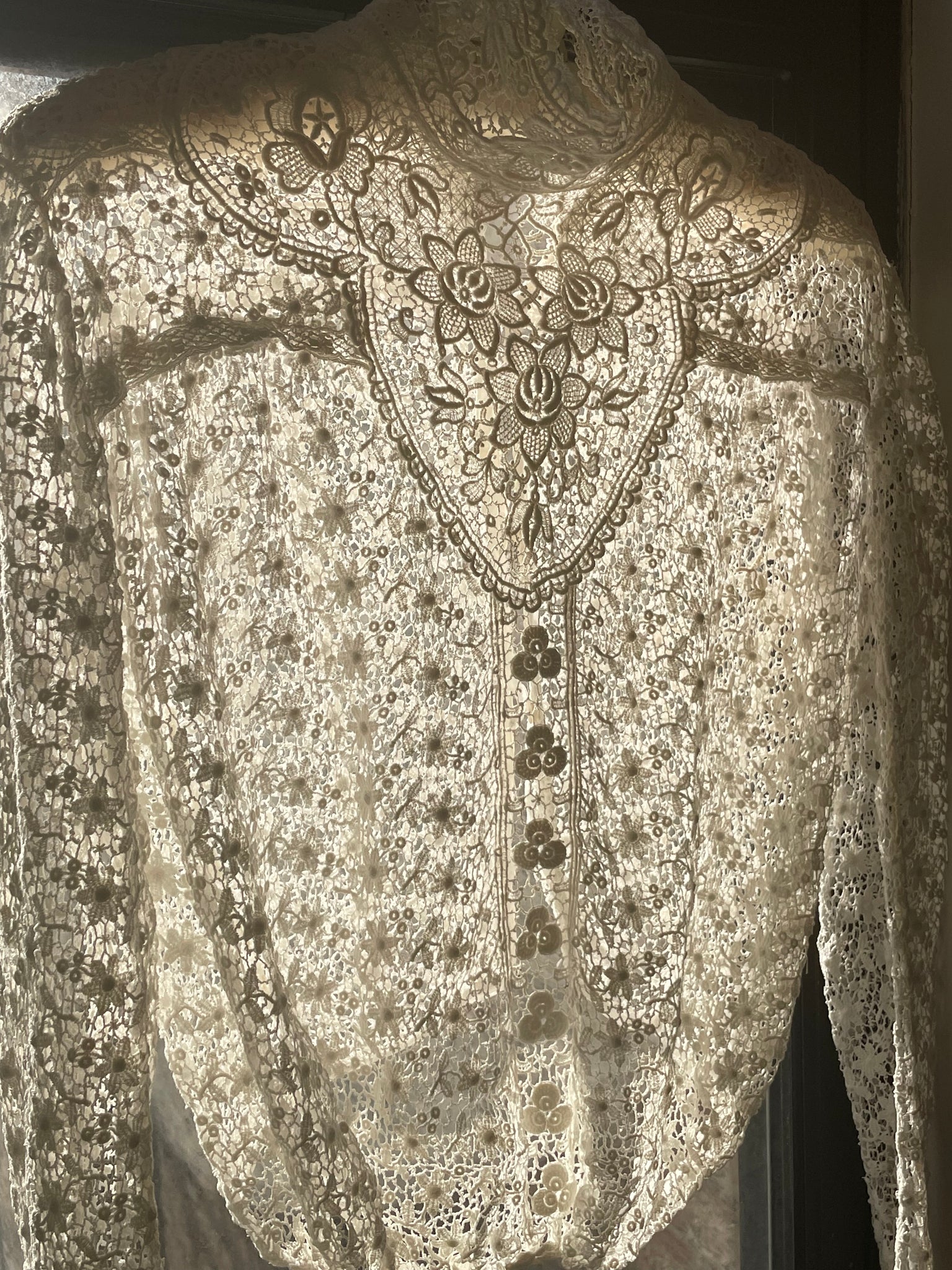 Antique Edwardian Irish Crochet White Cotton Floral Blouse
