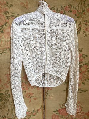 Antique Edwardian Irish Crochet White Cotton Floral Blouse