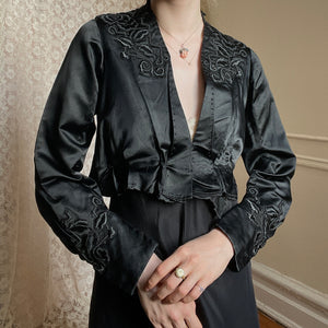 1900s Black Silk Bodice Jacket Floral