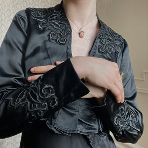 1900s Black Silk Bodice Jacket Floral