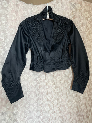 1900s Black Silk Bodice Jacket Floral