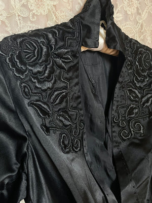 1900s Black Silk Bodice Jacket Floral