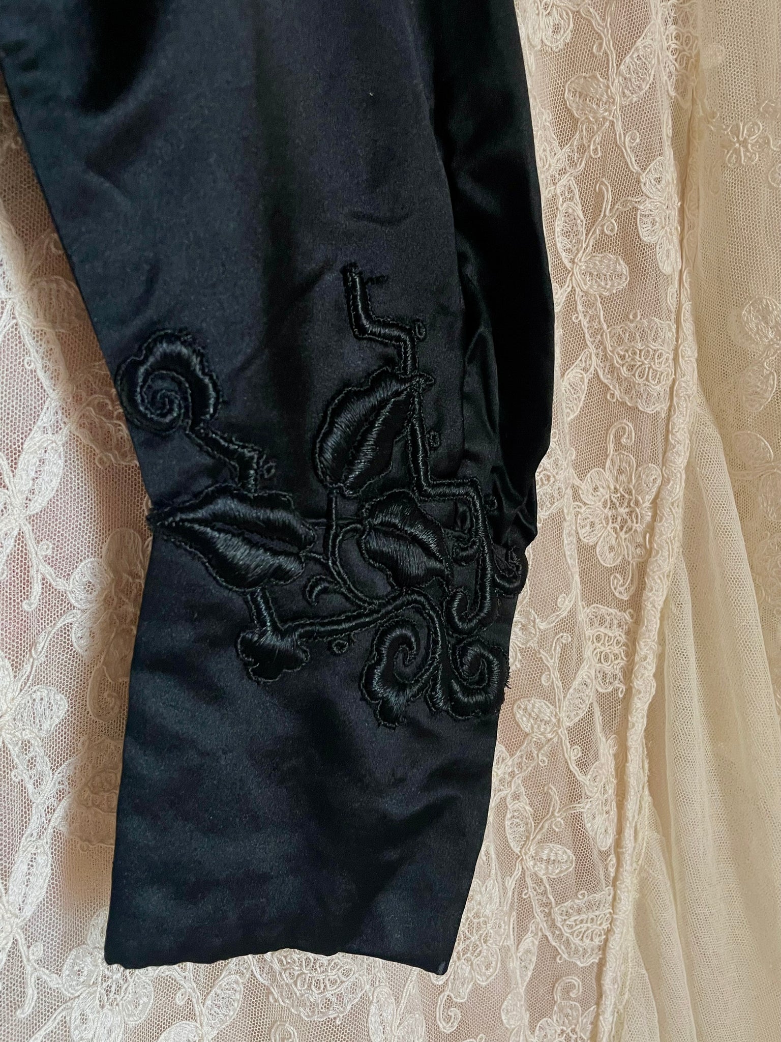 1900s Black Silk Bodice Jacket Floral