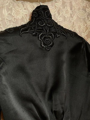 1900s Black Silk Bodice Jacket Floral