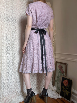 1950s Lilac Light Purple Lace Midi Dress