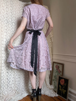 1950s Lilac Light Purple Lace Midi Dress