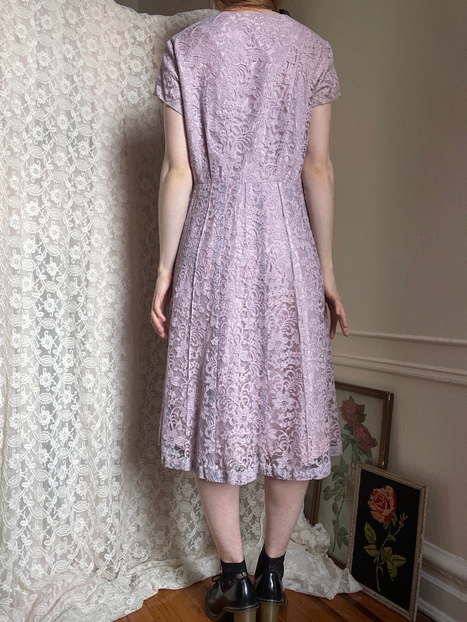 1950s Lilac Light Purple Lace Midi Dress