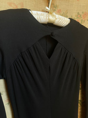 1970s Black Polyester Midi Dress Cutout