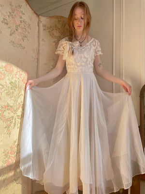 1940s White Heart Applique Dress