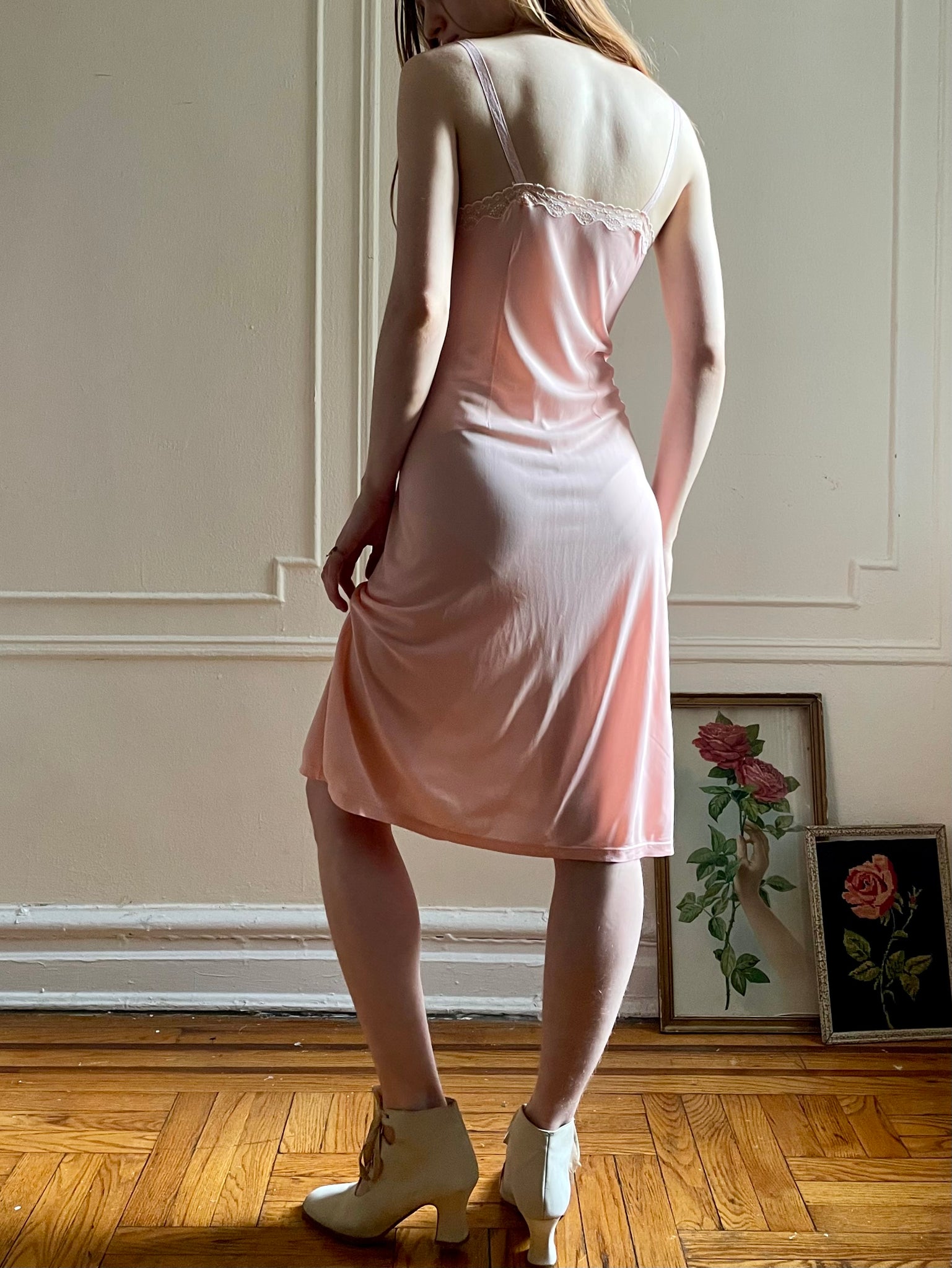 1940s Pink Rayon Jersey Slip Dress