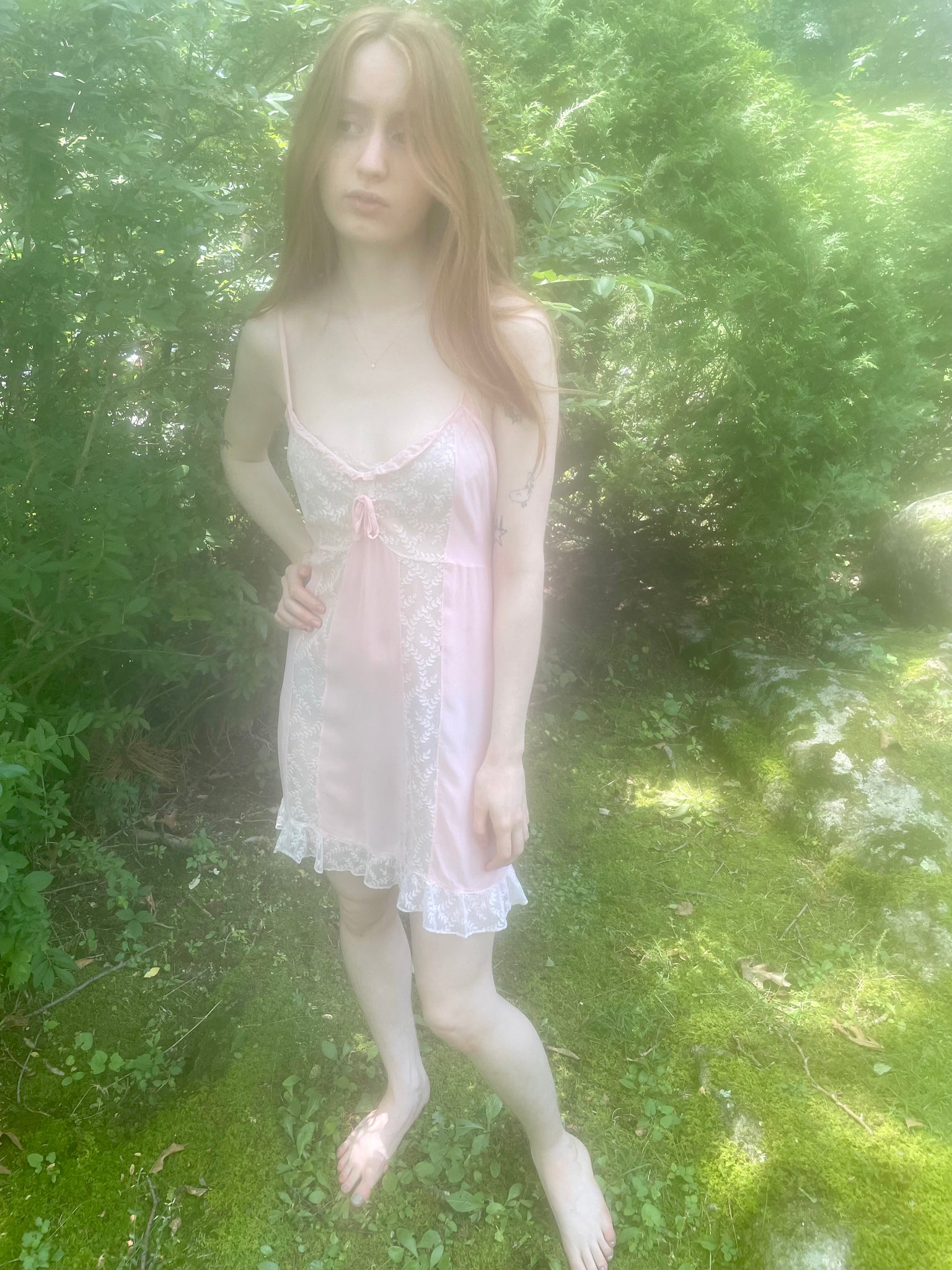 1960s Pale Pink Silk Chiffon Tambour Lace Teddy Mini Slip Dress