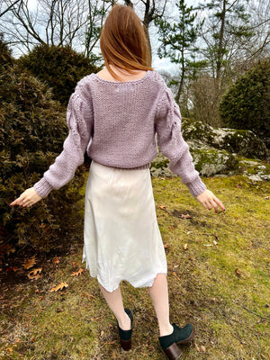 1980s Lavender Cardigan Knit Sweater Balloon Sleeves Button Up